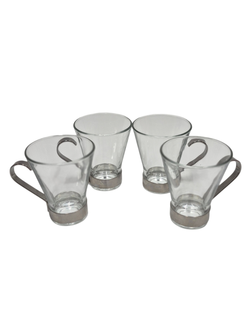 Bormioli Rocco Ypsilon 4 Glass Coffee Cappuccino Cups Stainless Steel Handles